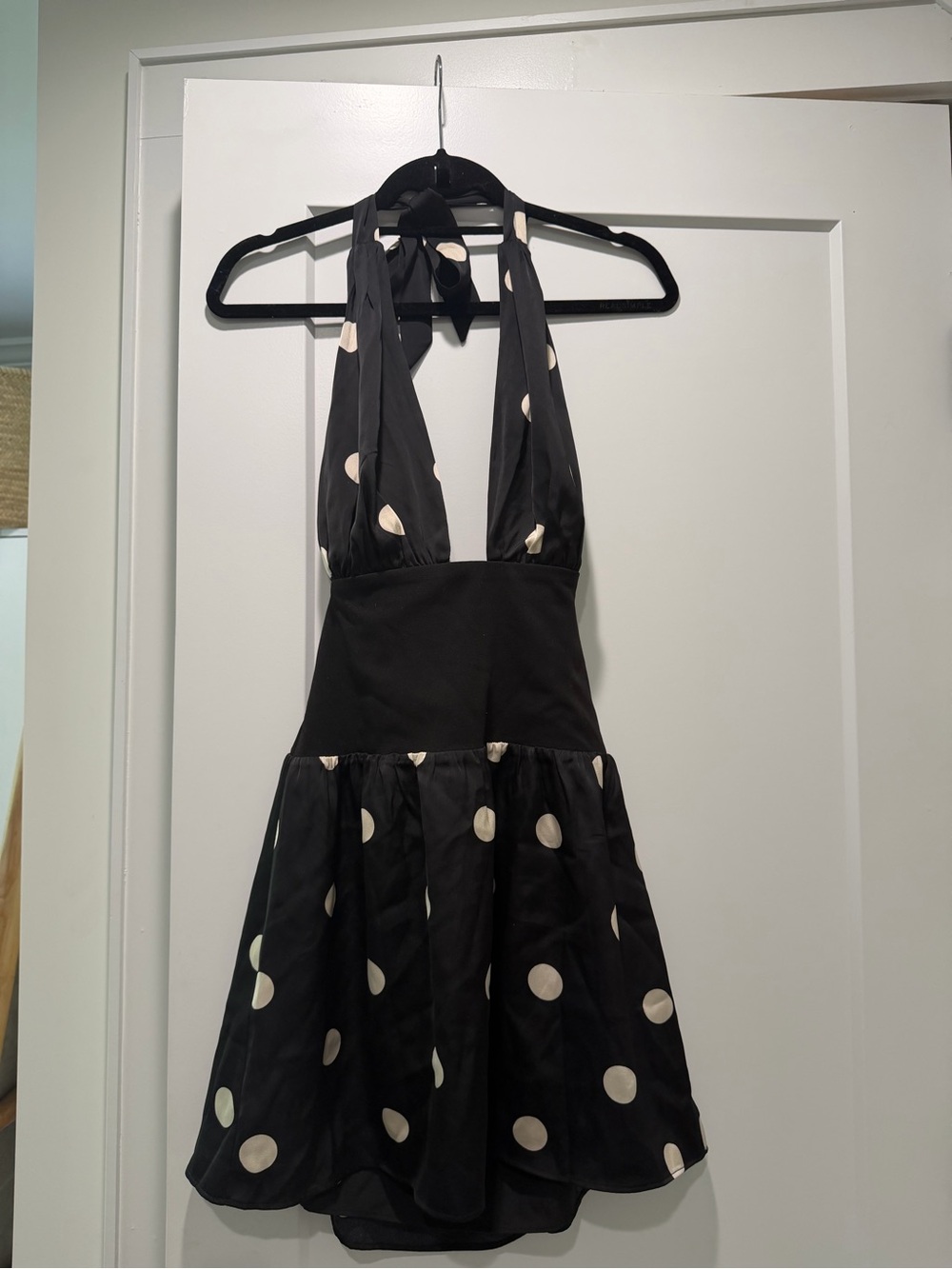 Beginning Boutique Black Halter Polka Dot Mini Dress